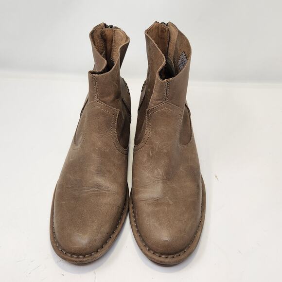 UGG Women Bandara Brown Leather Ankle Boots Booties Size 6.5 Stacked Heel Zipper - Picture 2 of 8